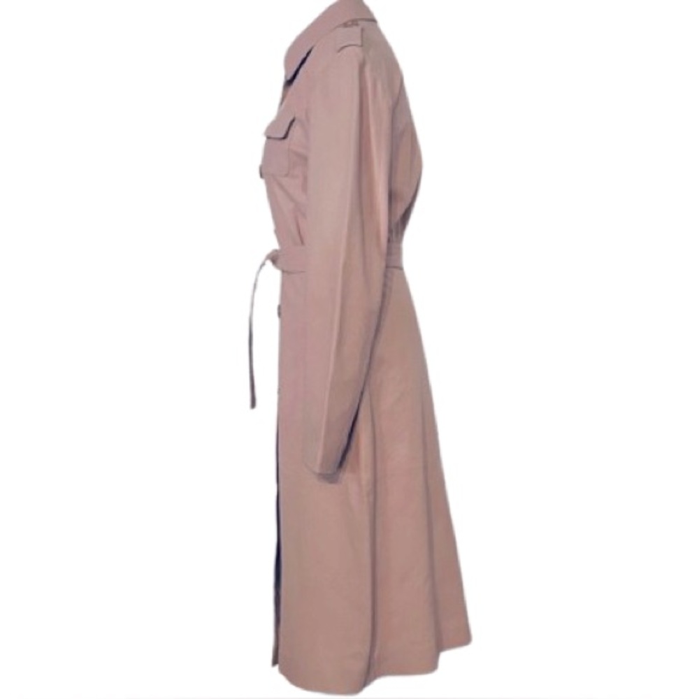 Vintage HUGO BOSS Lamb Leather Pink Peach Trench Coat Belted Waist Extra Small - Picture 4 of 16